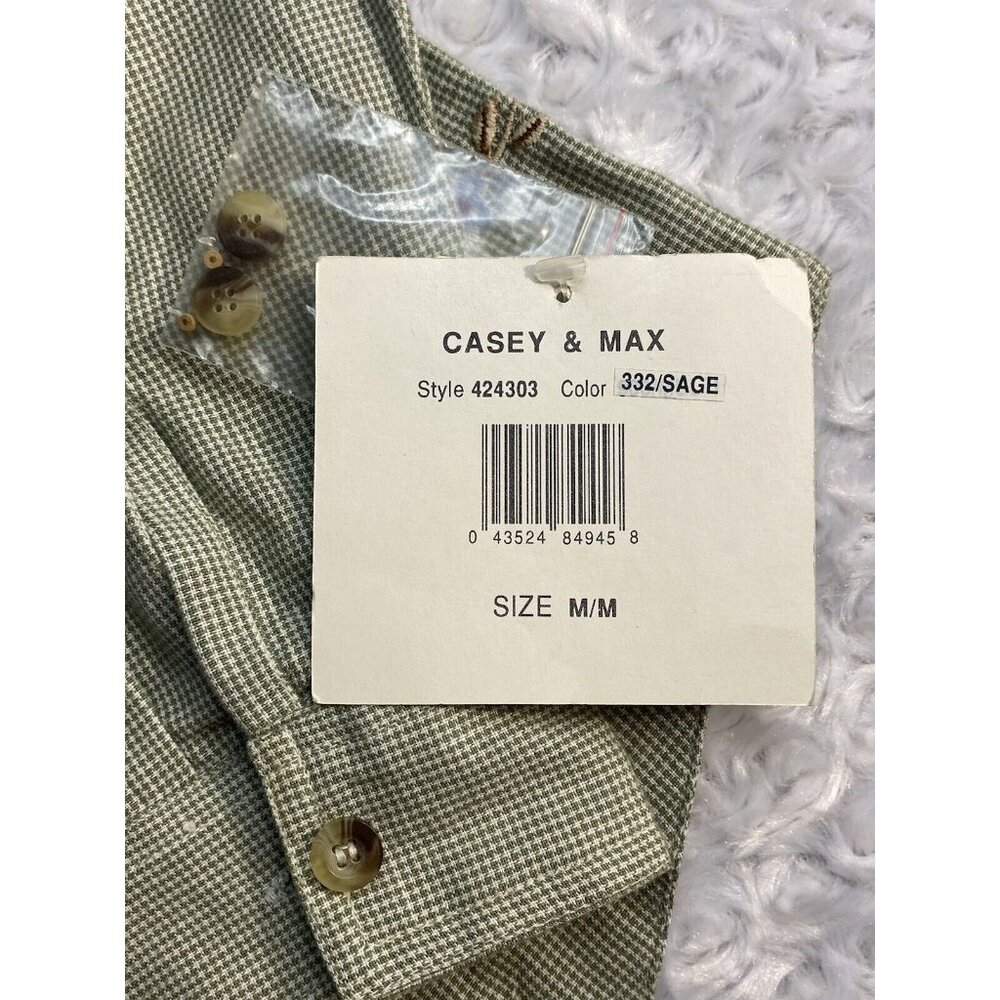 Casey & Max Size M Vintage Sage Herringbone Embroidered Floral Button Down NWT - Picture 6 of 15